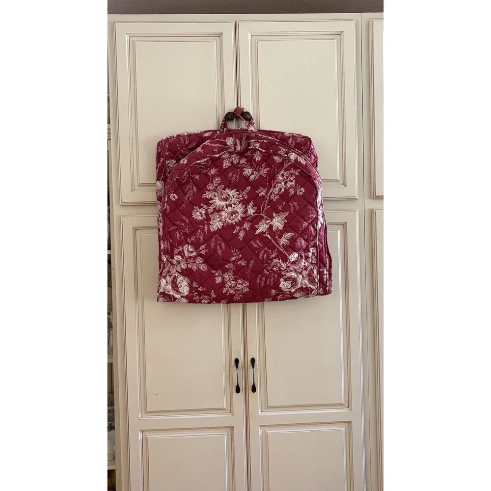 VINTAGE Garment Bag AMERICANA BY SHARIF Cranberry Ivory Floral Toile Quilted